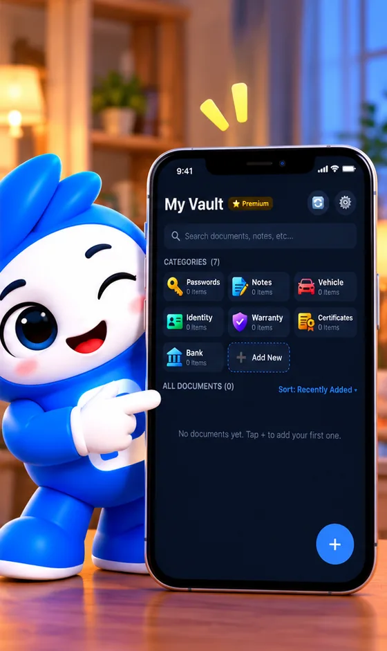 Poloshi winking beside the Pocket Locker vault on a phone